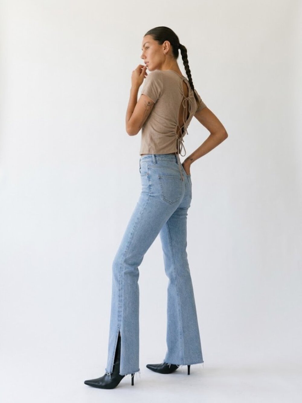 Motel Split Bootleg Jeans Light Wash High Rise Flare Y2K Size M